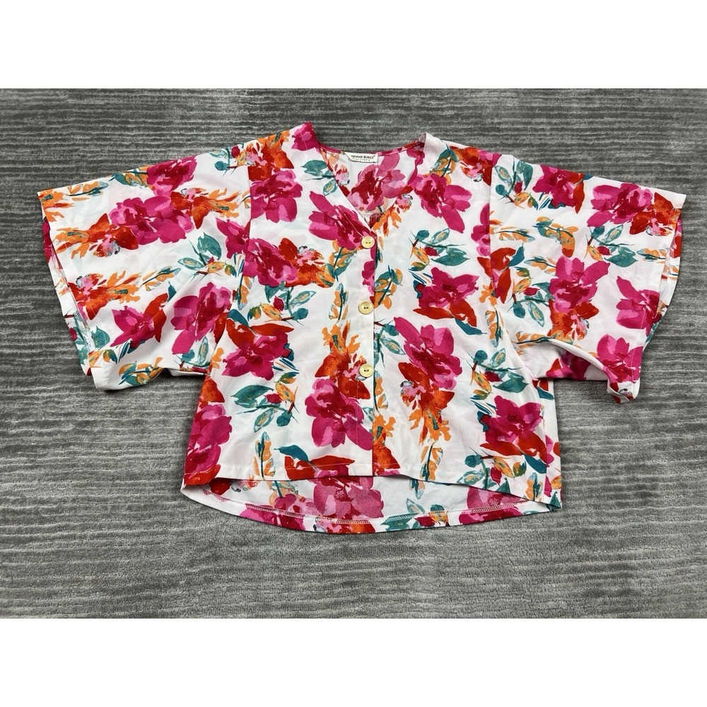 Anna-Kaci Top Womens Small Multicolor Floral Button Front Cropped‎ Oversized